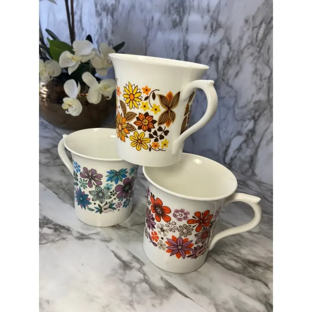 Antique Set Of 3 Queen's Rosina China Co. Ltd. Retro Floral
